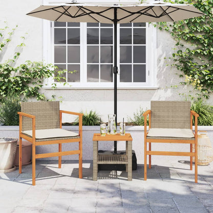 Garden Chairs with Cushions 2 pcs Beige Poly Rattan&Solid Wood