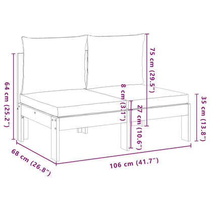 Garden Sofa Armless with Cushions 2-Seater Solid Wood Acacia