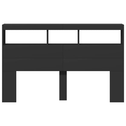 Headboard Cabinet with LED Black 160x17x102 cm