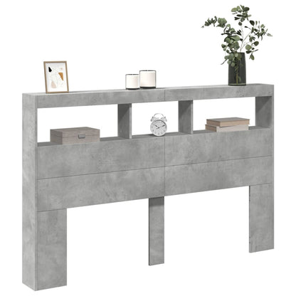 Headboard Cabinet with LED Concrete Grey 160x17x102 cm