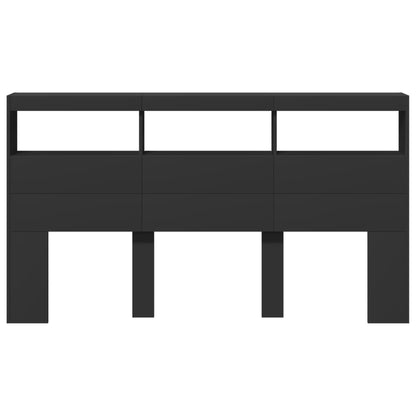 Headboard Cabinet with LED Black 180x17x102 cm