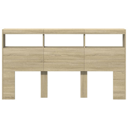 Headboard Cabinet with LED Sonoma Oak 180x17x102 cm