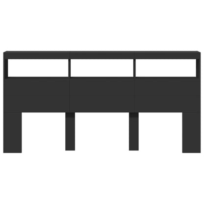 Headboard Cabinet with LED Black 200x17x102 cm