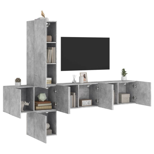 5 Piece TV Wall Units Concrete Grey Engineered Wood