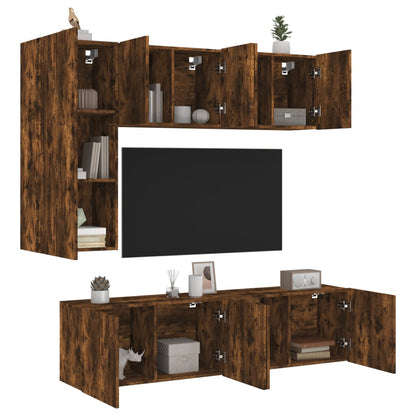 5 Piece TV Wall Units Smoked Oak Engineered Wood