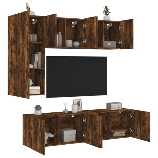 5 Piece TV Wall Units Smoked Oak Engineered Wood