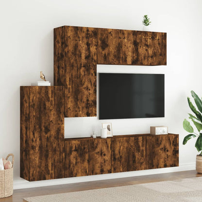 5 Piece TV Wall Units Smoked Oak Engineered Wood