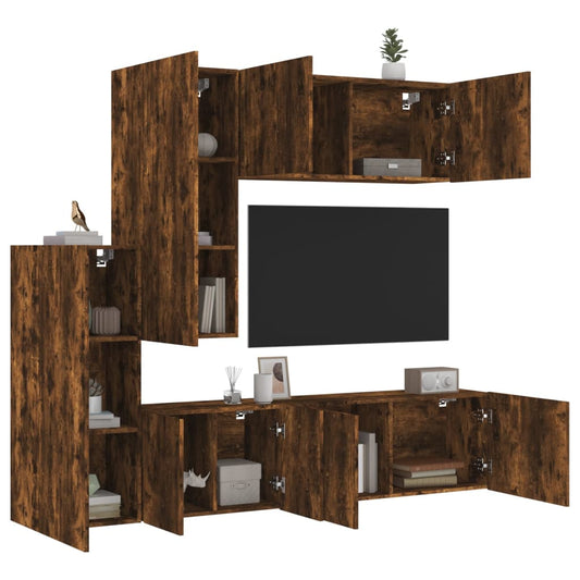 5 Piece TV Wall Units Smoked Oak Engineered Wood