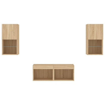 4 Piece TV Wall Cabinets with LED Lights Sonoma Oak