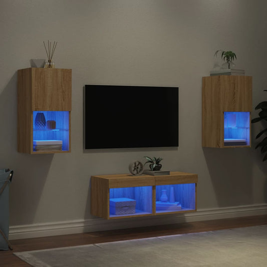 4 Piece TV Wall Cabinets with LED Lights Sonoma Oak
