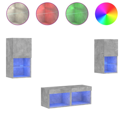 4 Piece TV Wall Cabinets with LED Lights Concrete Grey
