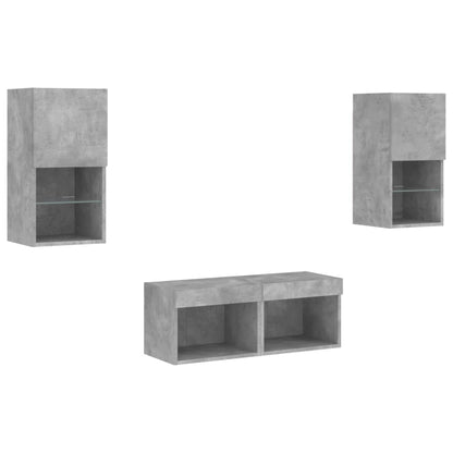 4 Piece TV Wall Cabinets with LED Lights Concrete Grey