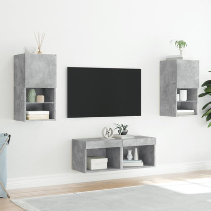 4 Piece TV Wall Cabinets with LED Lights Concrete Grey