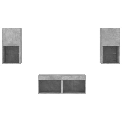 4 Piece TV Wall Cabinets with LED Lights Concrete Grey
