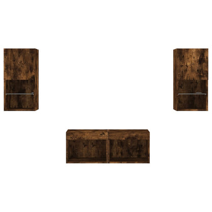 4 Piece TV Wall Cabinets with LED Lights Smoked Oak