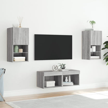 4 Piece TV Wall Cabinets with LED Lights Grey Sonoma