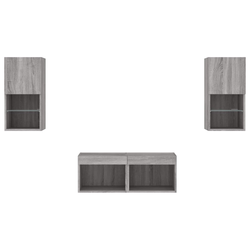 4 Piece TV Wall Cabinets with LED Lights Grey Sonoma