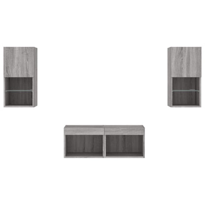 4 Piece TV Wall Cabinets with LED Lights Grey Sonoma