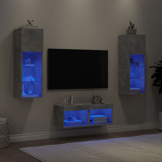 4 Piece TV Wall Cabinets with LED Lights Concrete Grey
