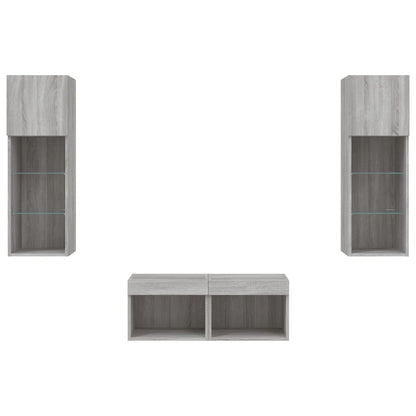 4 Piece TV Wall Cabinets with LED Lights Grey Sonoma