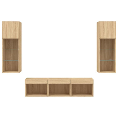 5 Piece TV Wall Units with LED Sonoma Oak Engineered Wood