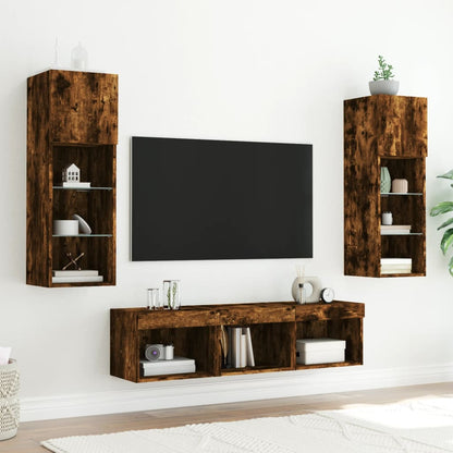 5 Piece TV Wall Units with LED Smoked Oak Engineered Wood