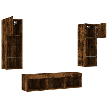 5 Piece TV Wall Units with LED Smoked Oak Engineered Wood