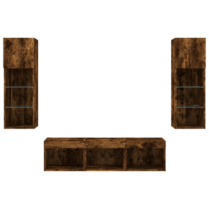 5 Piece TV Wall Units with LED Smoked Oak Engineered Wood