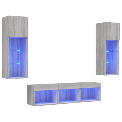5 Piece TV Wall Units with LED Grey Sonoma Engineered Wood