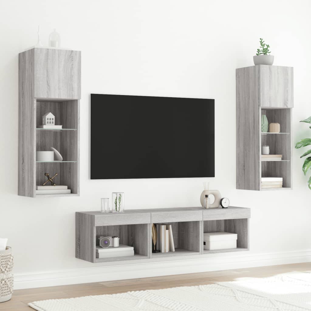 5 Piece TV Wall Units with LED Grey Sonoma Engineered Wood