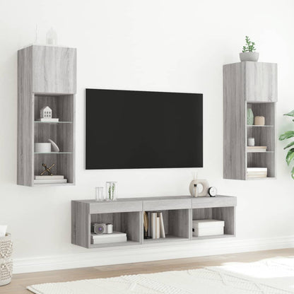 5 Piece TV Wall Units with LED Grey Sonoma Engineered Wood
