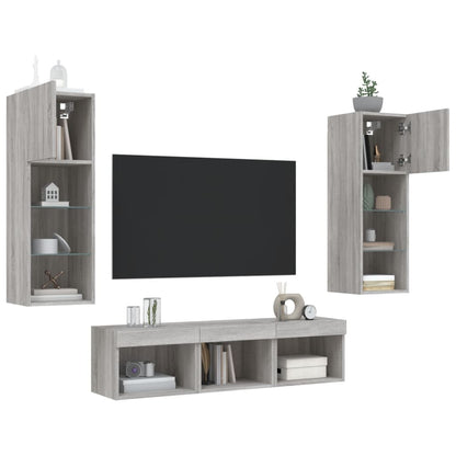 5 Piece TV Wall Units with LED Grey Sonoma Engineered Wood