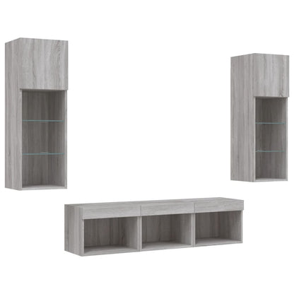 5 Piece TV Wall Units with LED Grey Sonoma Engineered Wood