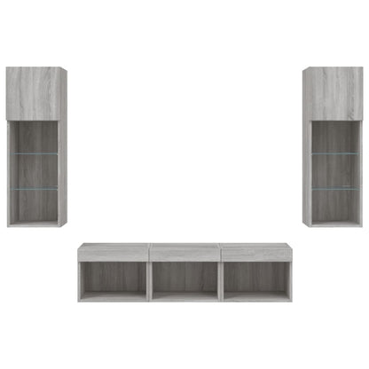 5 Piece TV Wall Units with LED Grey Sonoma Engineered Wood