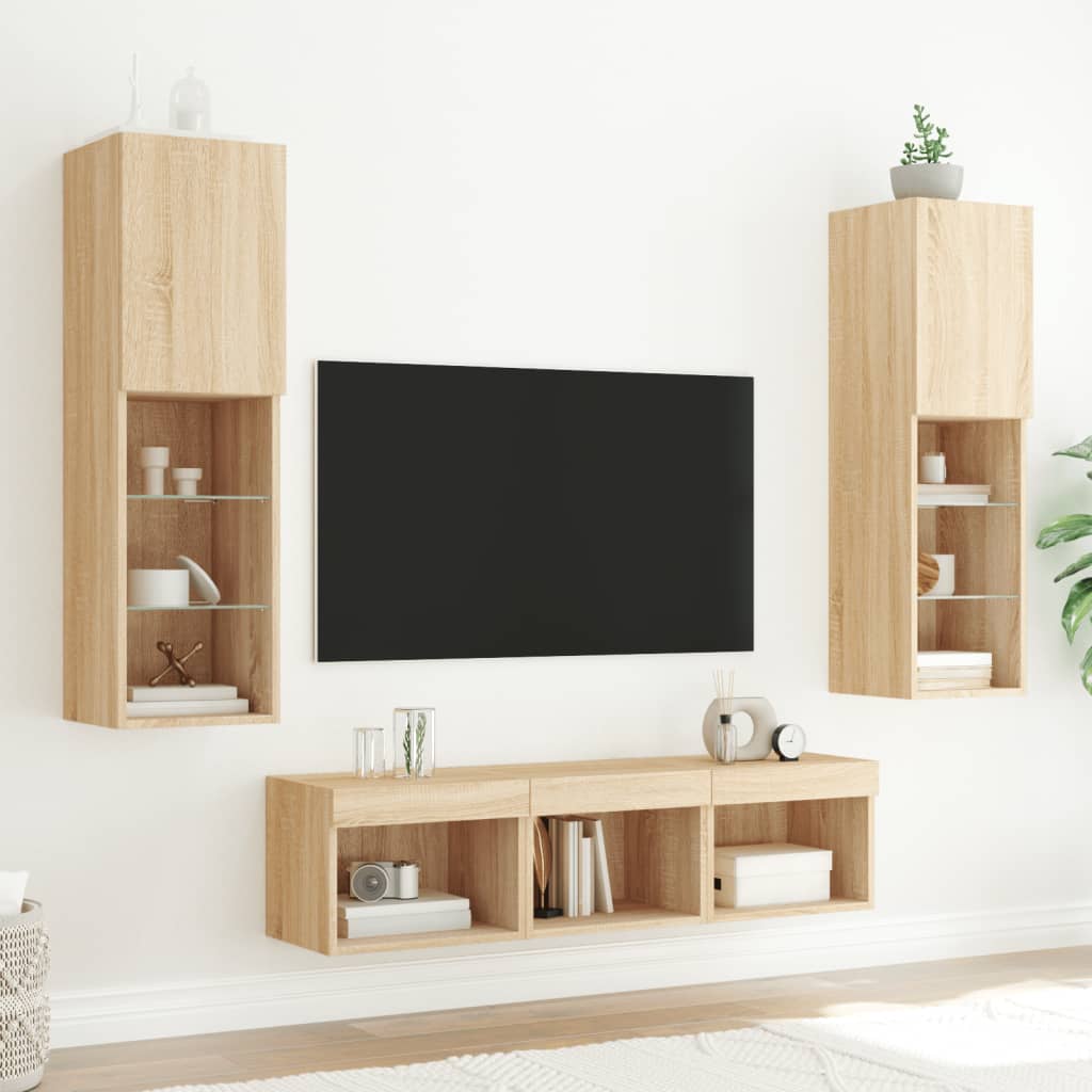 5 Piece TV Wall Units with LED Sonoma Oak Engineered Wood