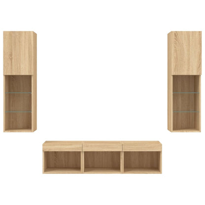 5 Piece TV Wall Units with LED Sonoma Oak Engineered Wood