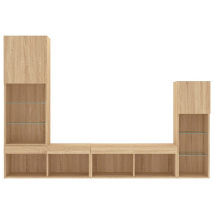 4 Piece TV Wall Units with LED Sonoma Oak Engineered Wood