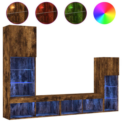4 Piece TV Wall Units with LED Smoked Oak Engineered Wood