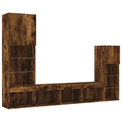 4 Piece TV Wall Units with LED Smoked Oak Engineered Wood