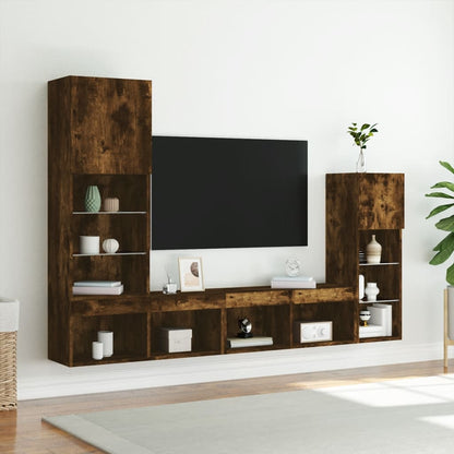4 Piece TV Wall Units with LED Smoked Oak Engineered Wood