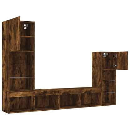 4 Piece TV Wall Units with LED Smoked Oak Engineered Wood