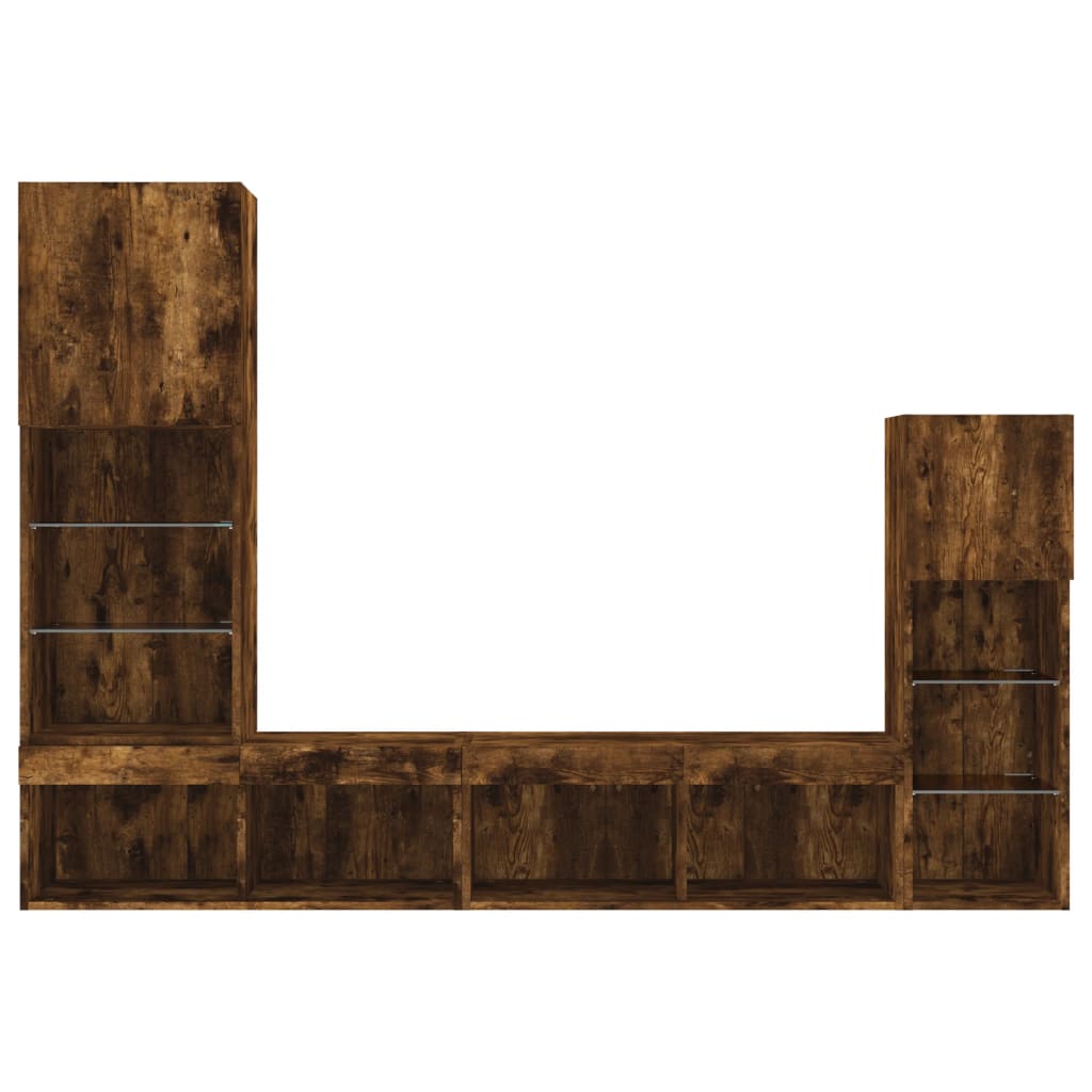 4 Piece TV Wall Units with LED Smoked Oak Engineered Wood