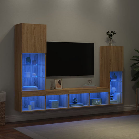 4 Piece TV Wall Units with LED Sonoma Oak Engineered Wood