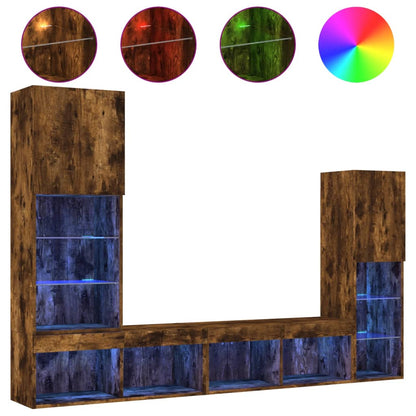 4 Piece TV Wall Units with LED Smoked Oak Engineered Wood