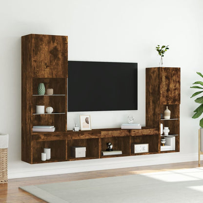 4 Piece TV Wall Units with LED Smoked Oak Engineered Wood