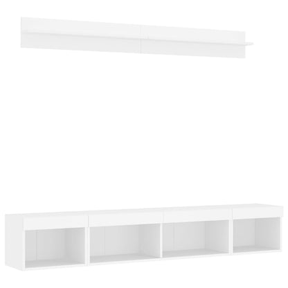 5 Piece TV Wall Units with LED White Engineered Wood