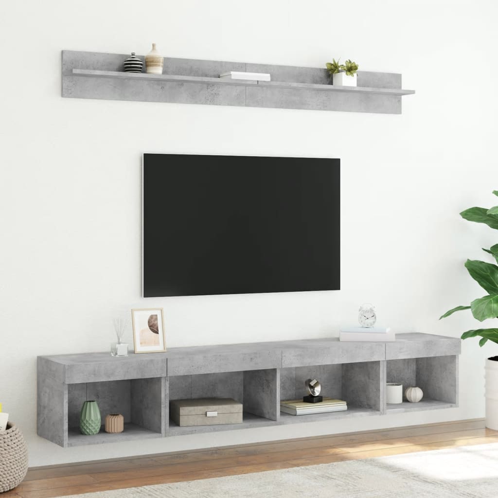 5 Piece TV Wall Units with LED Concrete Grey Engineered Wood