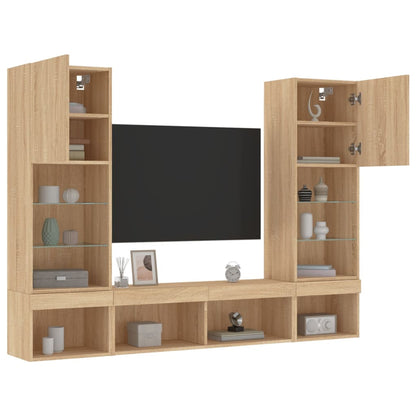 5 Piece TV Wall Units with LED Sonoma Oak Engineered Wood