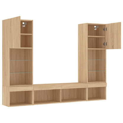 5 Piece TV Wall Units with LED Sonoma Oak Engineered Wood