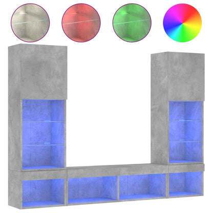 5 Piece TV Wall Units with LED Concrete Grey Engineered Wood